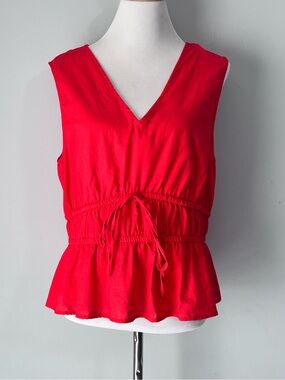 GAP Red Linen Blend V-Neck Sleeveless Peplum Top Tie Waist L